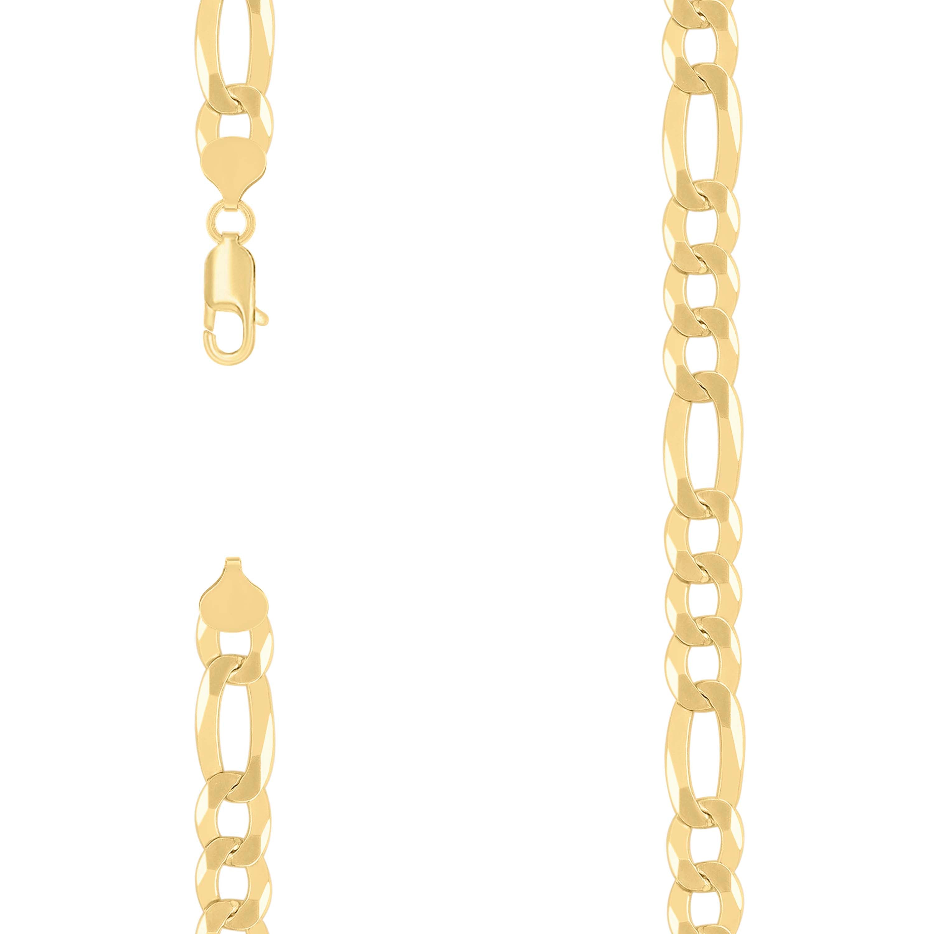 925 Sterling Silver Super Flat Figaro Chain Yellow Plated 250 10mm-9