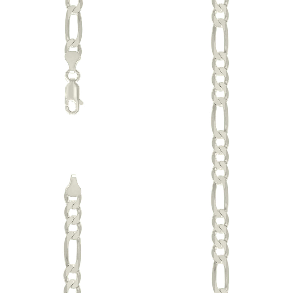 925 Sterling Silver Solid Classic Figaro Silver Plated 180 7.0mm-22" - SLV-122620