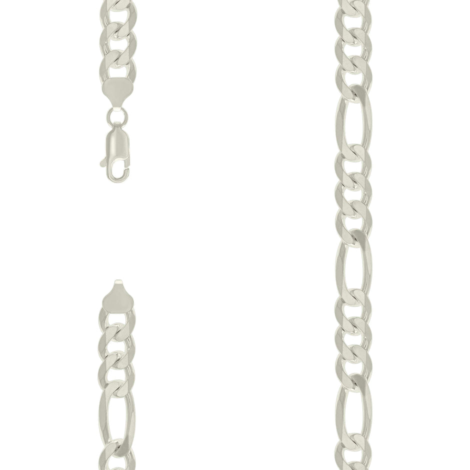 925 Sterling Silver Solid Classic Figaro Silver Plated 250 9.5mm-9" - SLV-122643
