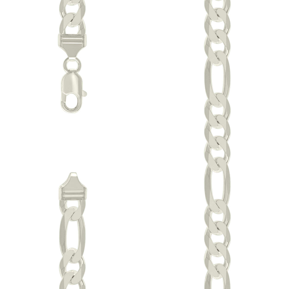 925 Sterling Silver Solid Classic Figaro Silver Plated 350 13.0mm-9" - SLV-122672