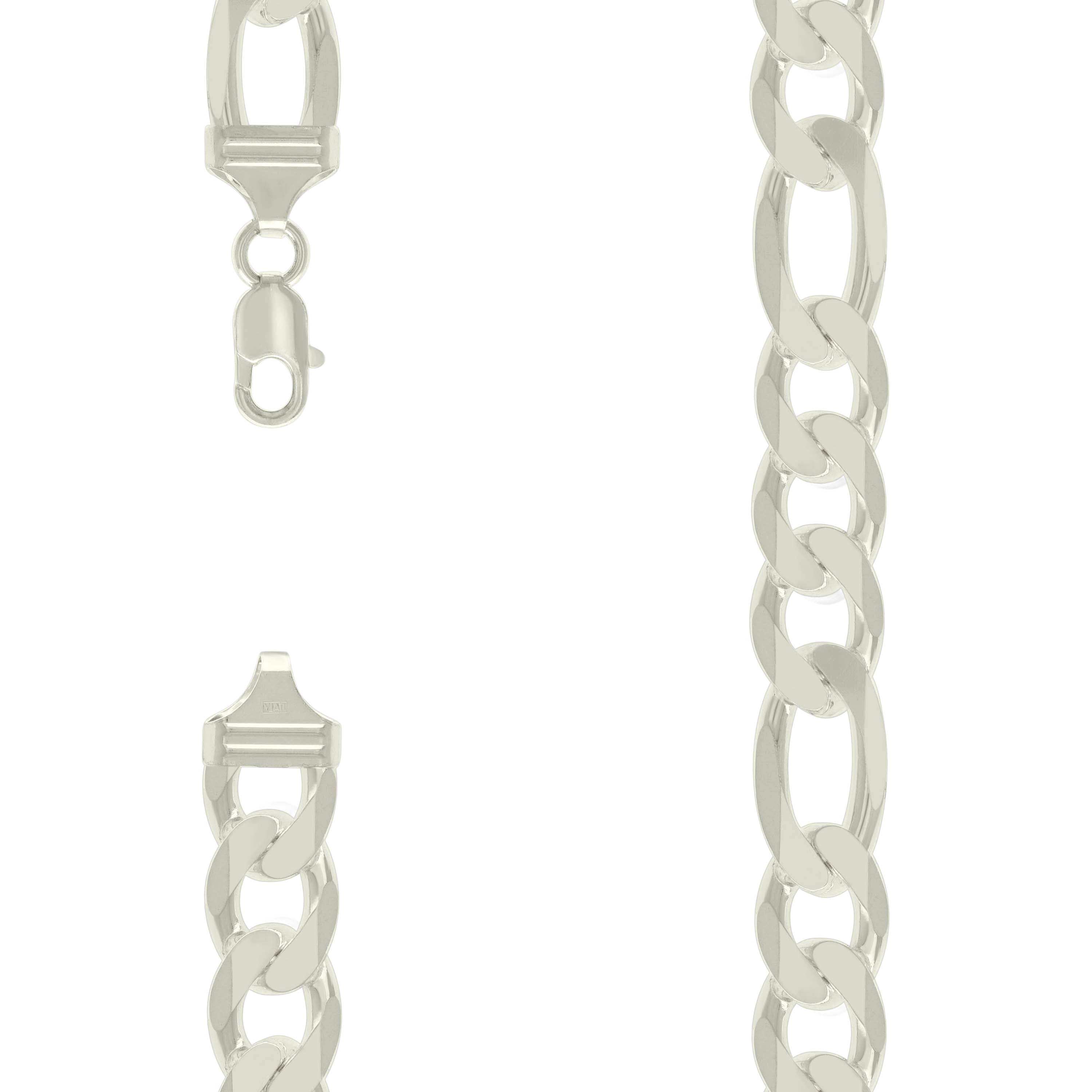 925 Sterling Silver Solid Classic Figaro Silver Plated 400 14.0mm-28