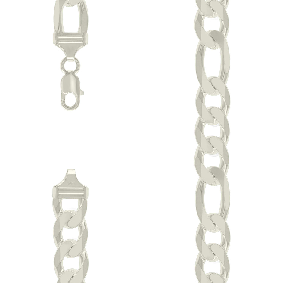925 Sterling Silver Solid Classic Figaro Silver Plated 400 14.0mm-30" - SLV-122687