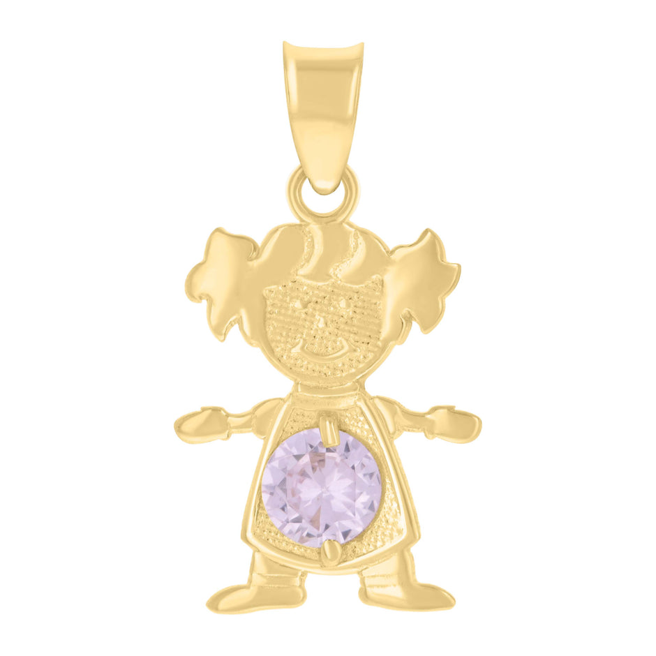 10kt Yellow Gold Womens Purple Cubic-Zirconia Girl Birthstone Baby Charm Pendant