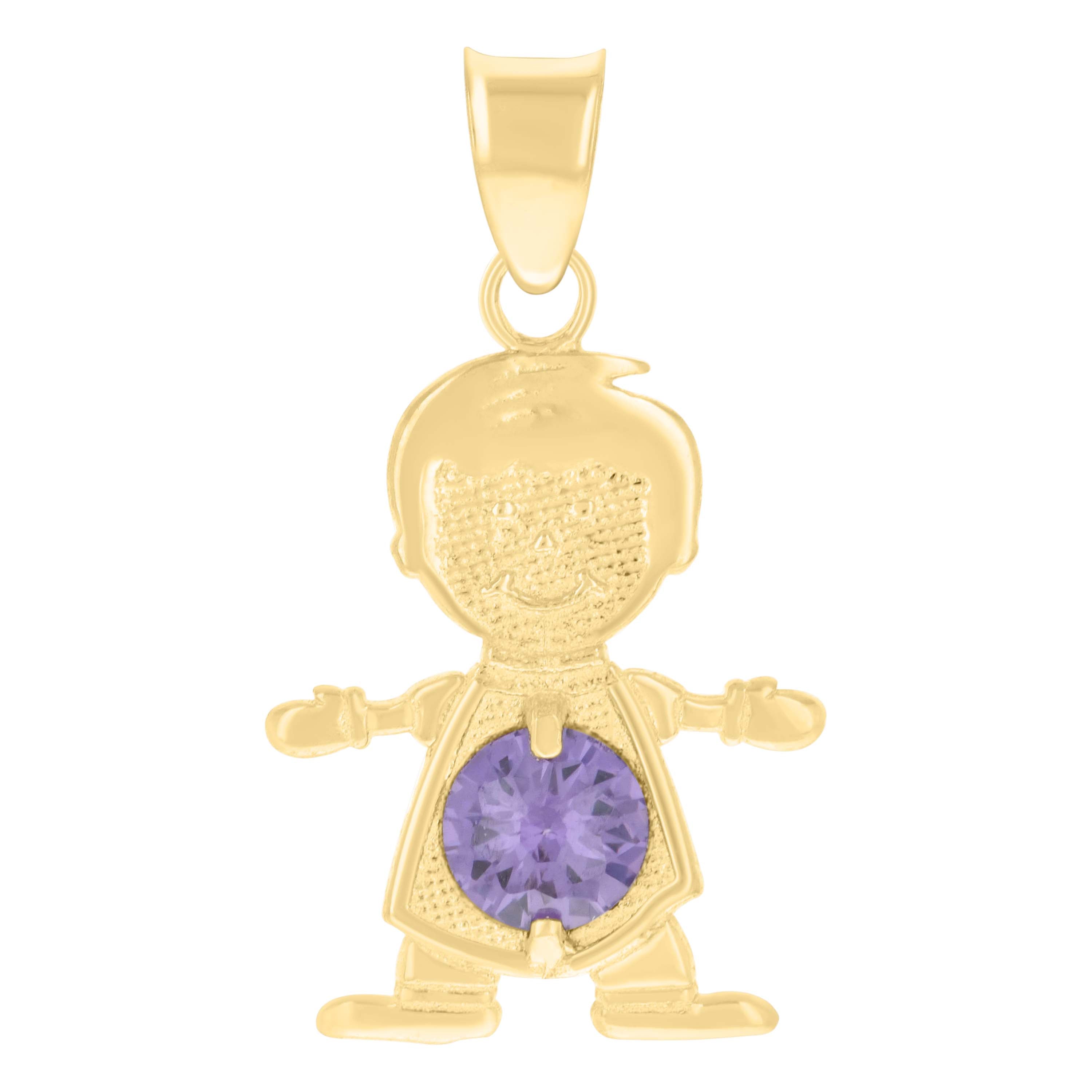 10kt Yellow Gold Mens Purple Cubic-Zirconia Boy Birthstone Baby Charm Pendant