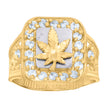 10kt Two-tone Gold Mens Cubic-Zirconia Marijuana Leaf Fashion Ring