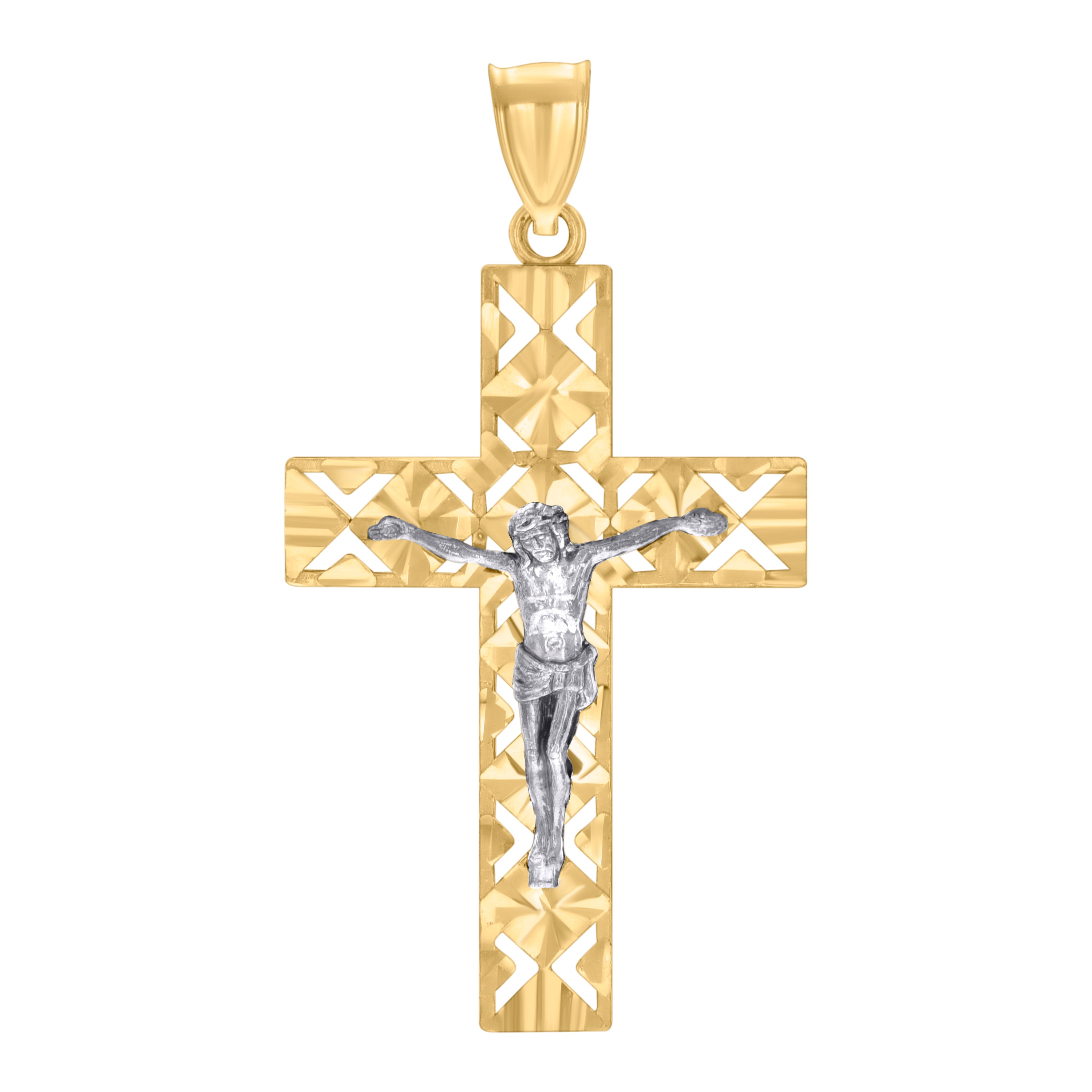 10kt Two-tone Gold Mens Crucifix Cross Religious Pendant