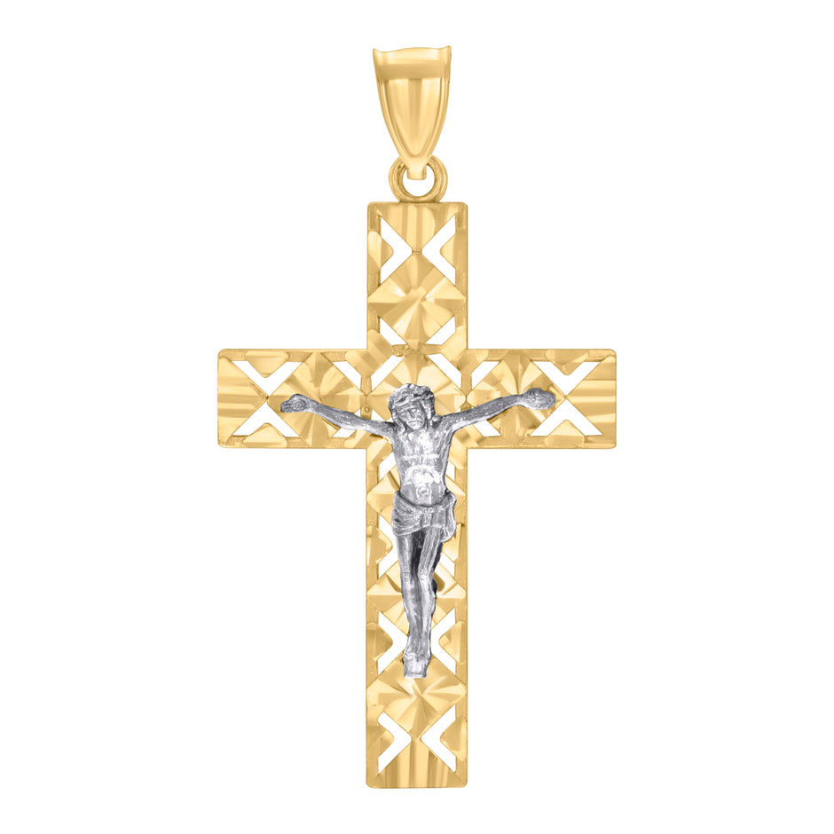 10kt Two-tone Gold Mens Crucifix Cross Religious Pendant