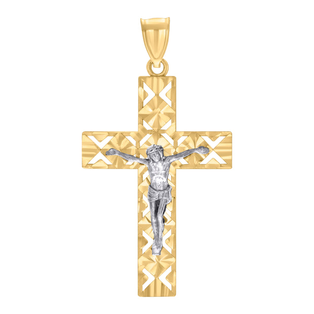 10kt Two-tone Gold Mens Crucifix Cross Religious Pendant