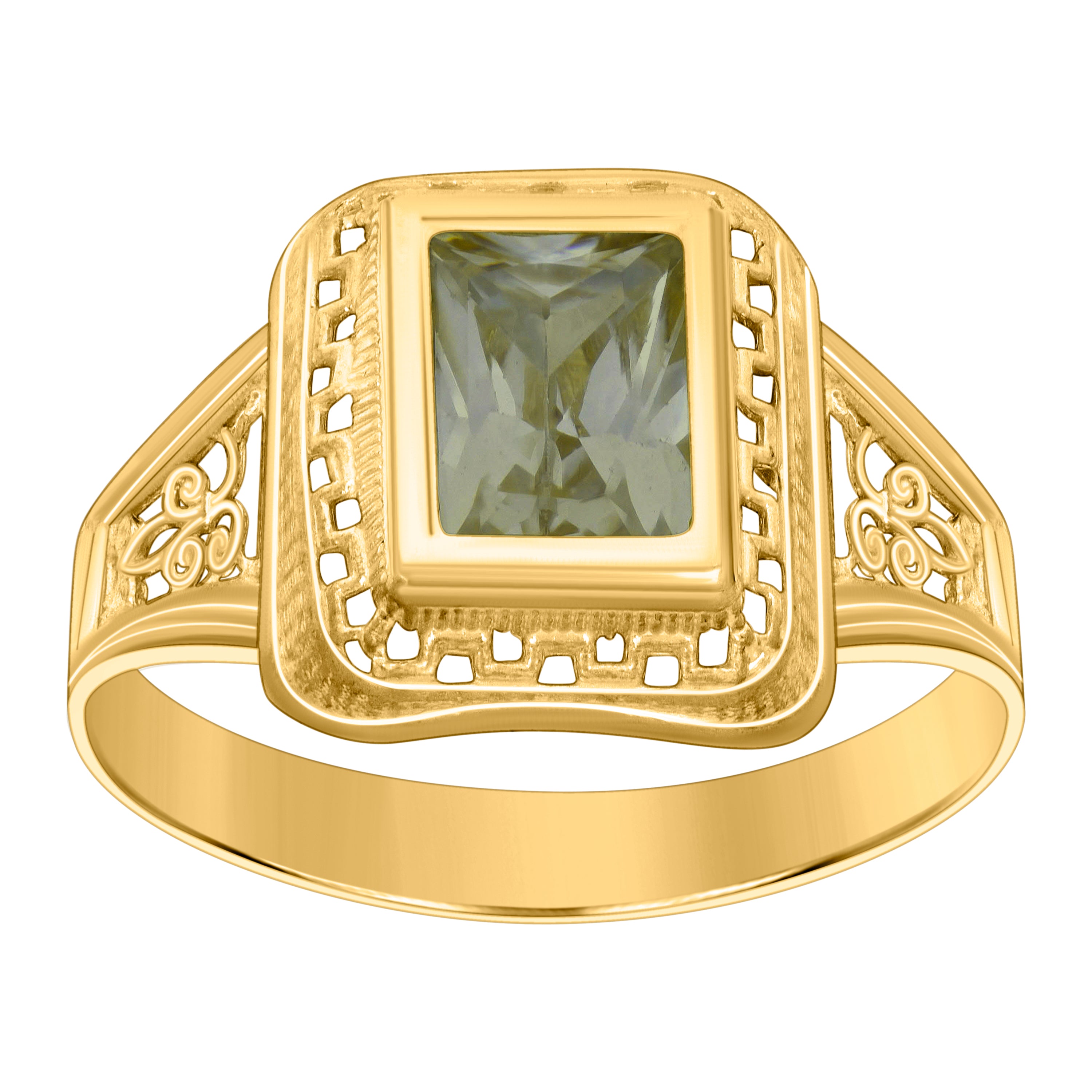 10kt Yellow Gold Womens Green Emerald-cut Cubic-Zirconia August Birthstone Ring