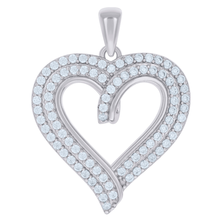 925 Sterling Silver Womens Cubic-Zirconia Heart Charm Pendant
