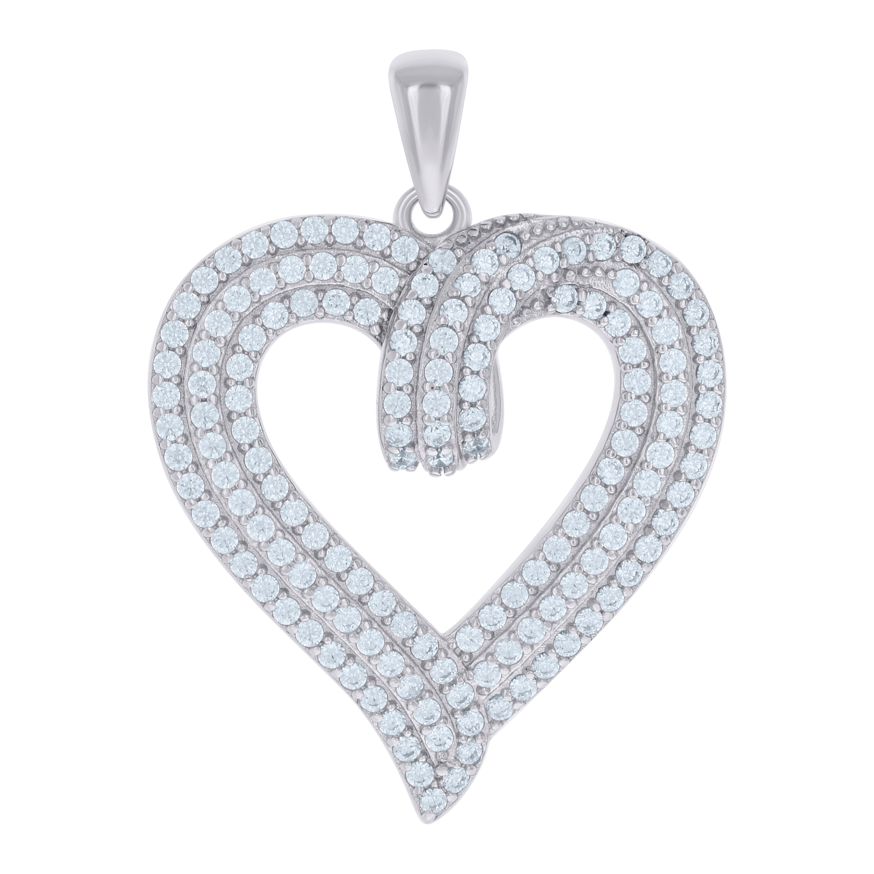 925 Sterling Silver Womens Cubic-Zirconia Heart Charm Pendant
