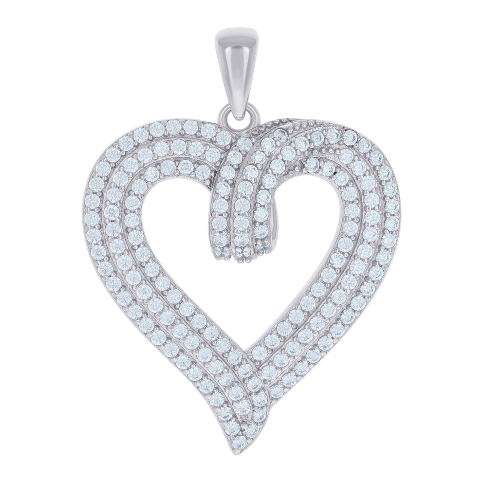 925 Sterling Silver Womens Cubic-Zirconia Heart Charm Pendant