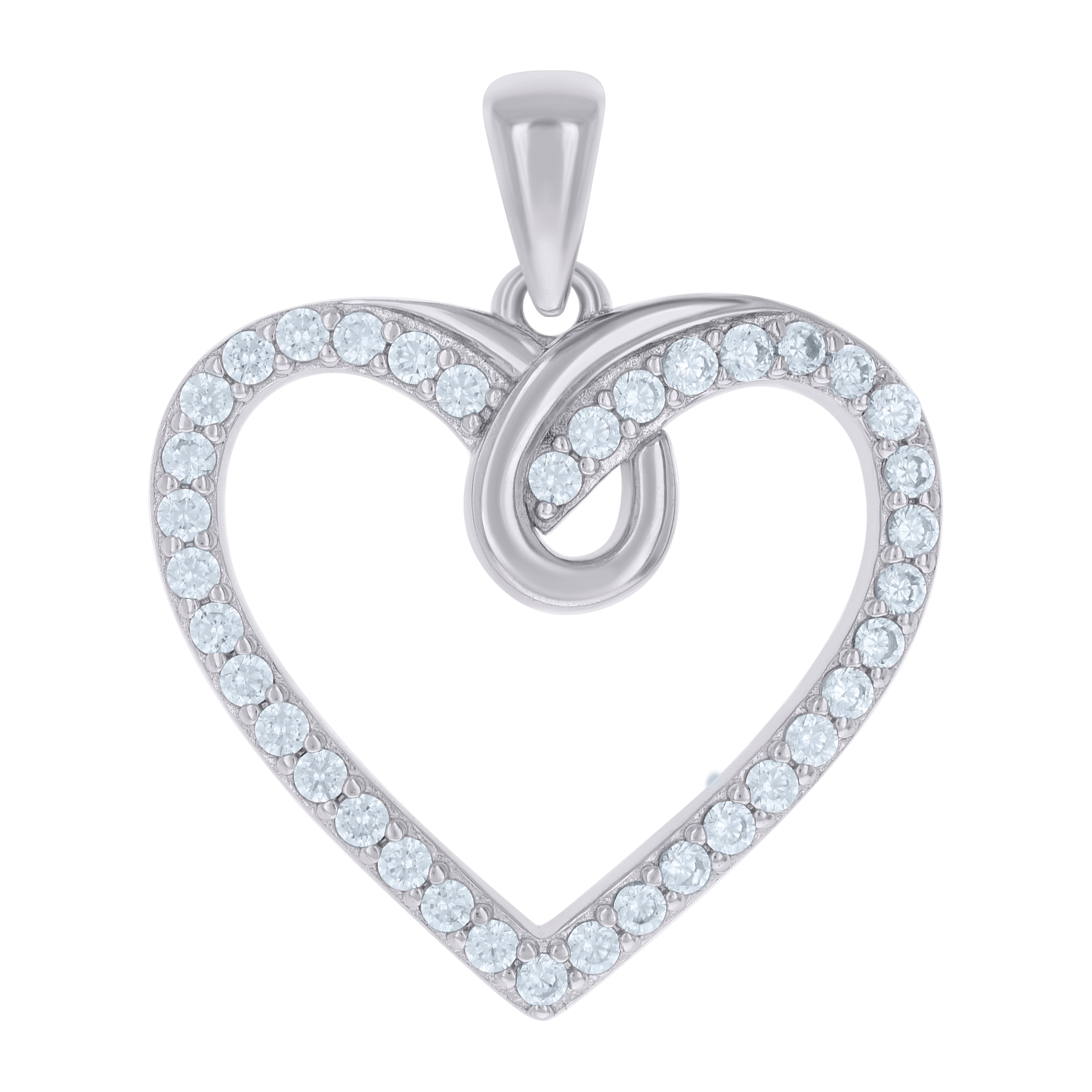 925 Sterling Silver Womens Cubic-Zirconia Heart Charm Pendant