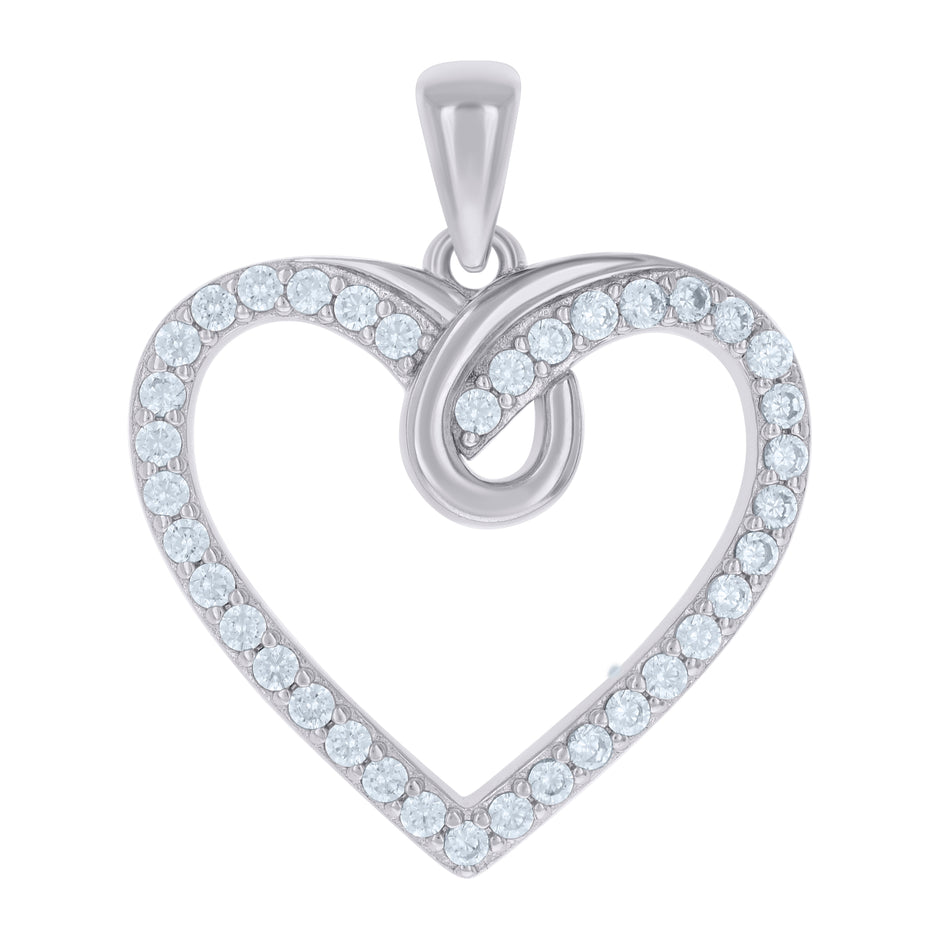 925 Sterling Silver Womens Cubic-Zirconia Heart Charm Pendant