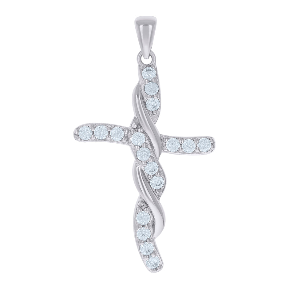 925 Sterling Silver Unisex Cubic-Zirconia Cross Religious Charm Pendant