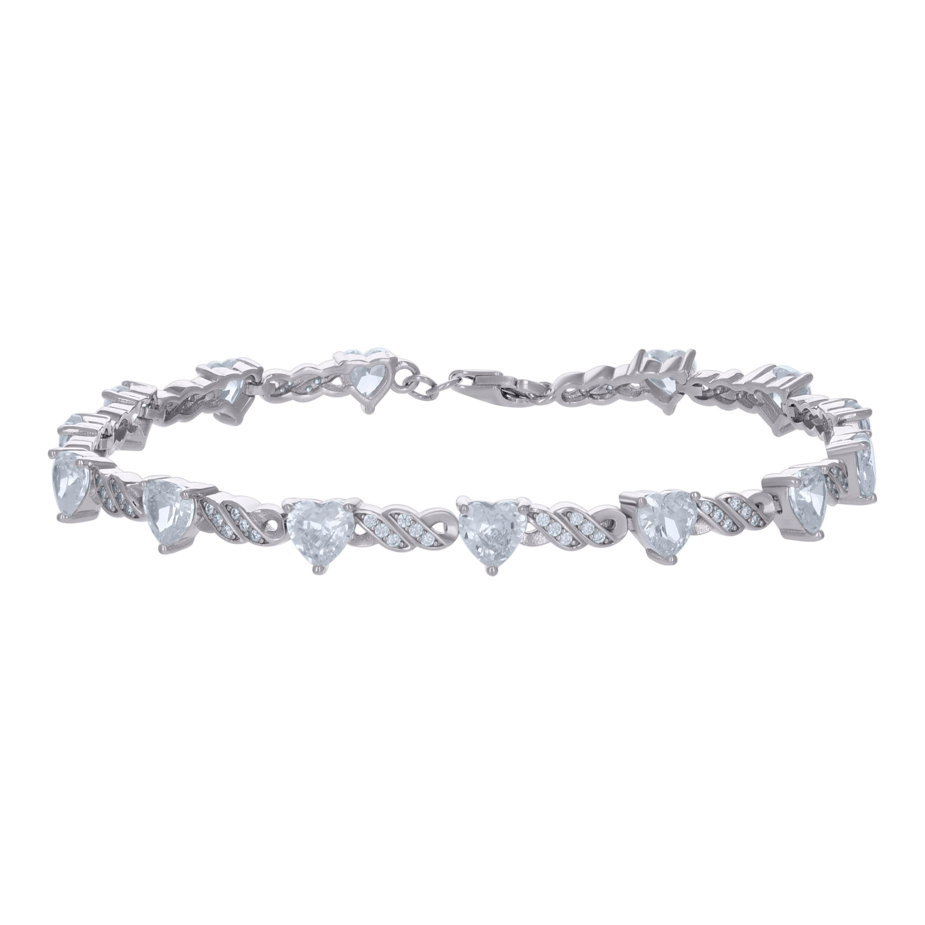 925 Sterling Silver Womens Heart Round Cubic-Zirconia Heart Tennis Bracelet