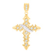 10kt Two-tone Gold Mens Princess-cut Round Cubic-Zirconia Filigree Cross Religious Charm Pendant