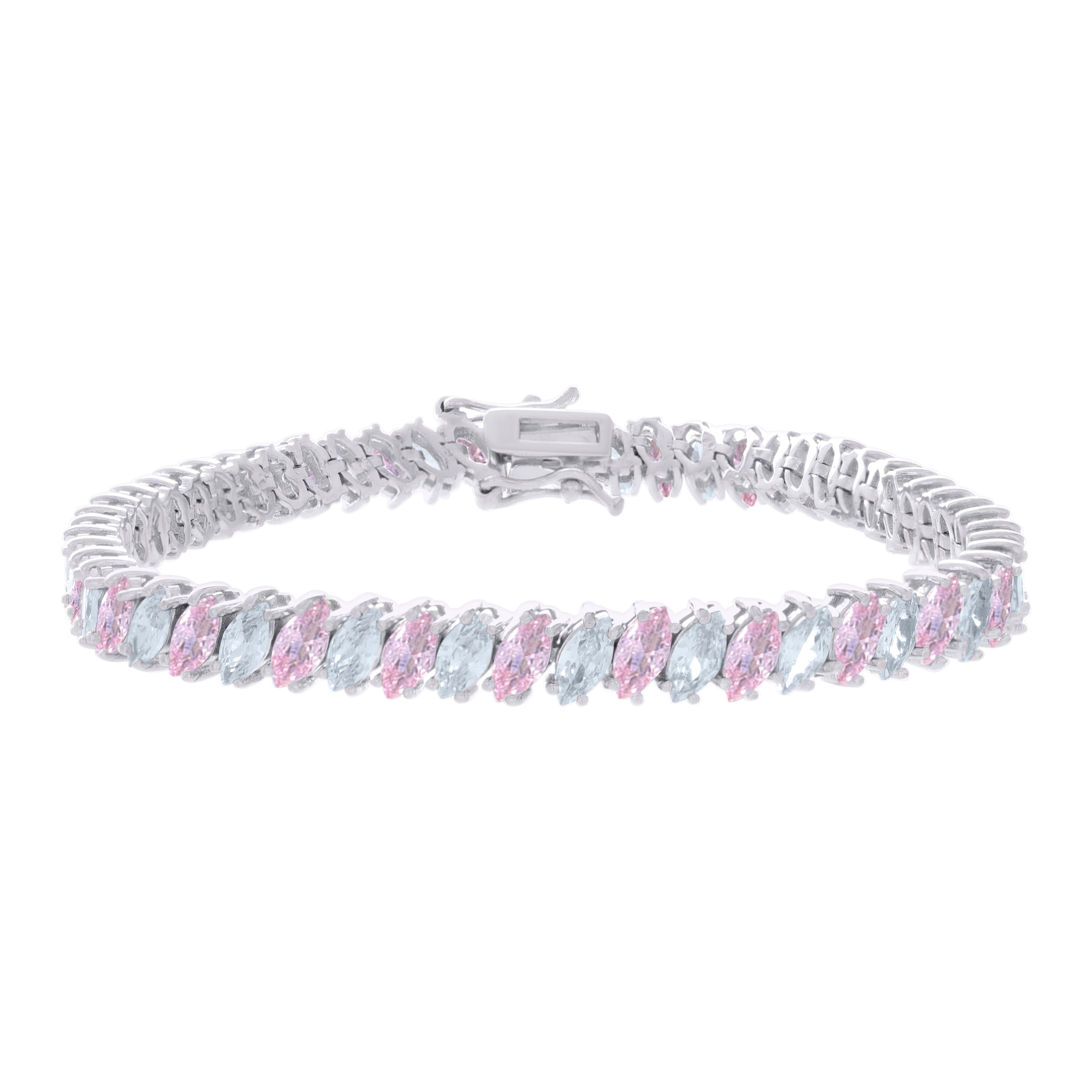 925 Sterling Silver Womens Light Pink White Marquise Cubic-Zirconia Fashion Link Bracelet 7.25
