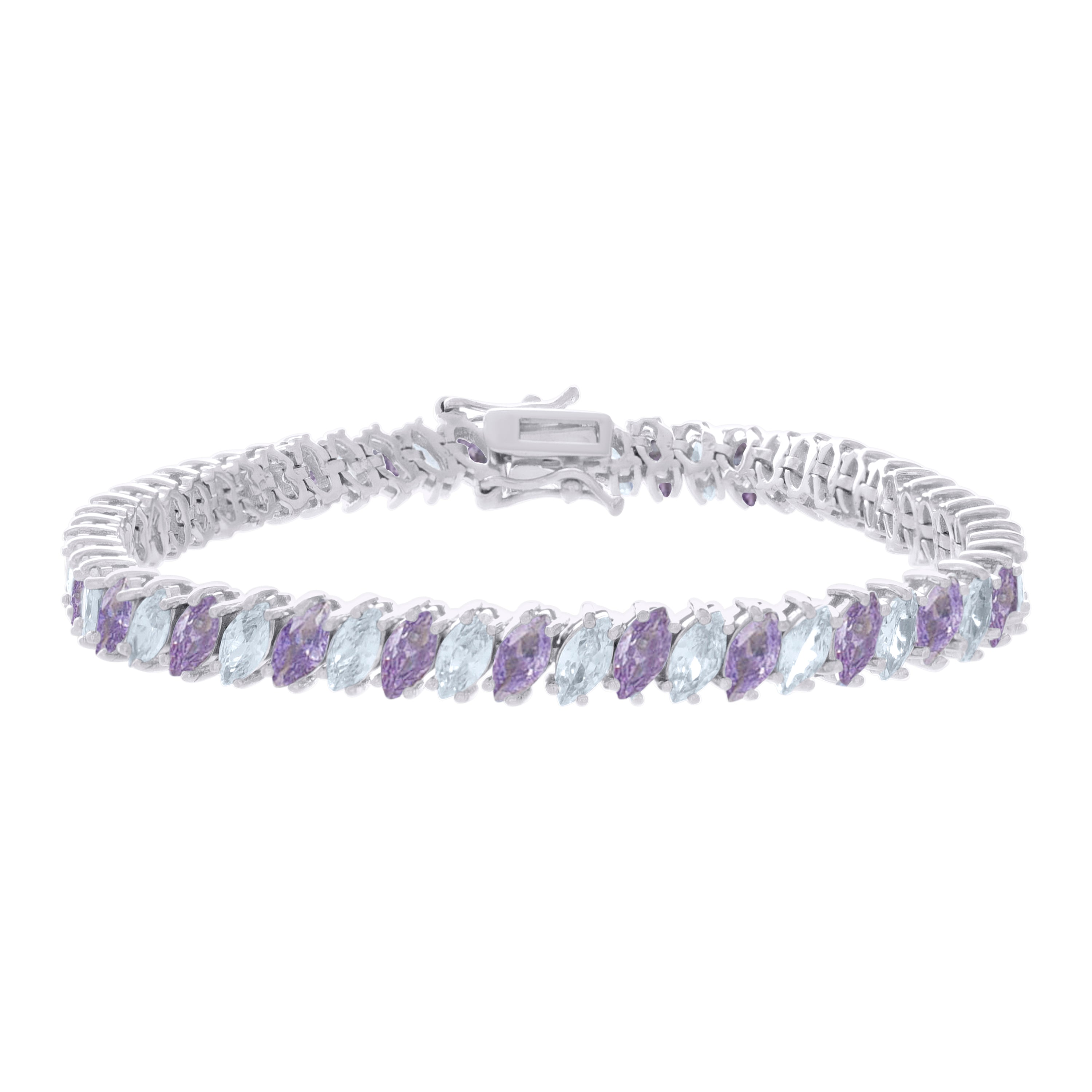 925 Sterling Silver Womens Purple White Marquise Cubic-Zirconia Fashion Link Bracelet 7.25