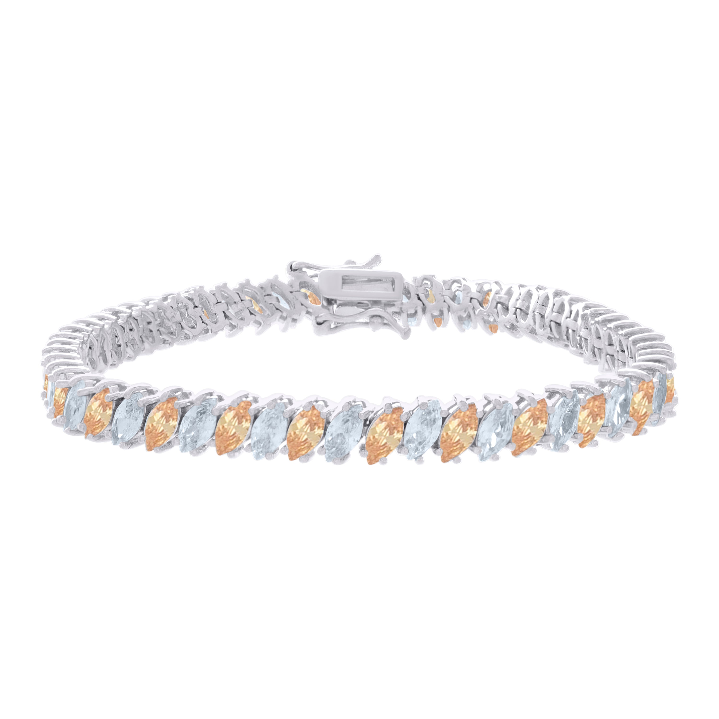 925 Sterling Silver Womens Orange White Marquise Cubic-Zirconia Fashion Link Bracelet 7