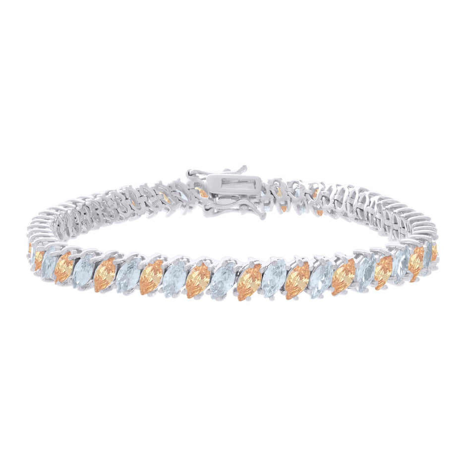 925 Sterling Silver Womens Orange White Marquise Cubic-Zirconia Fashion Link Bracelet 7