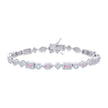 925 Sterling Silver Womens Light Pink White Baguette/Marquise Round Cubic-Zirconia Fashion Link Bracelet 7