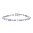 925 Sterling Silver Womens Purple White Baguette/Marquise Round Cubic-Zirconia Fashion Link Bracelet 7
