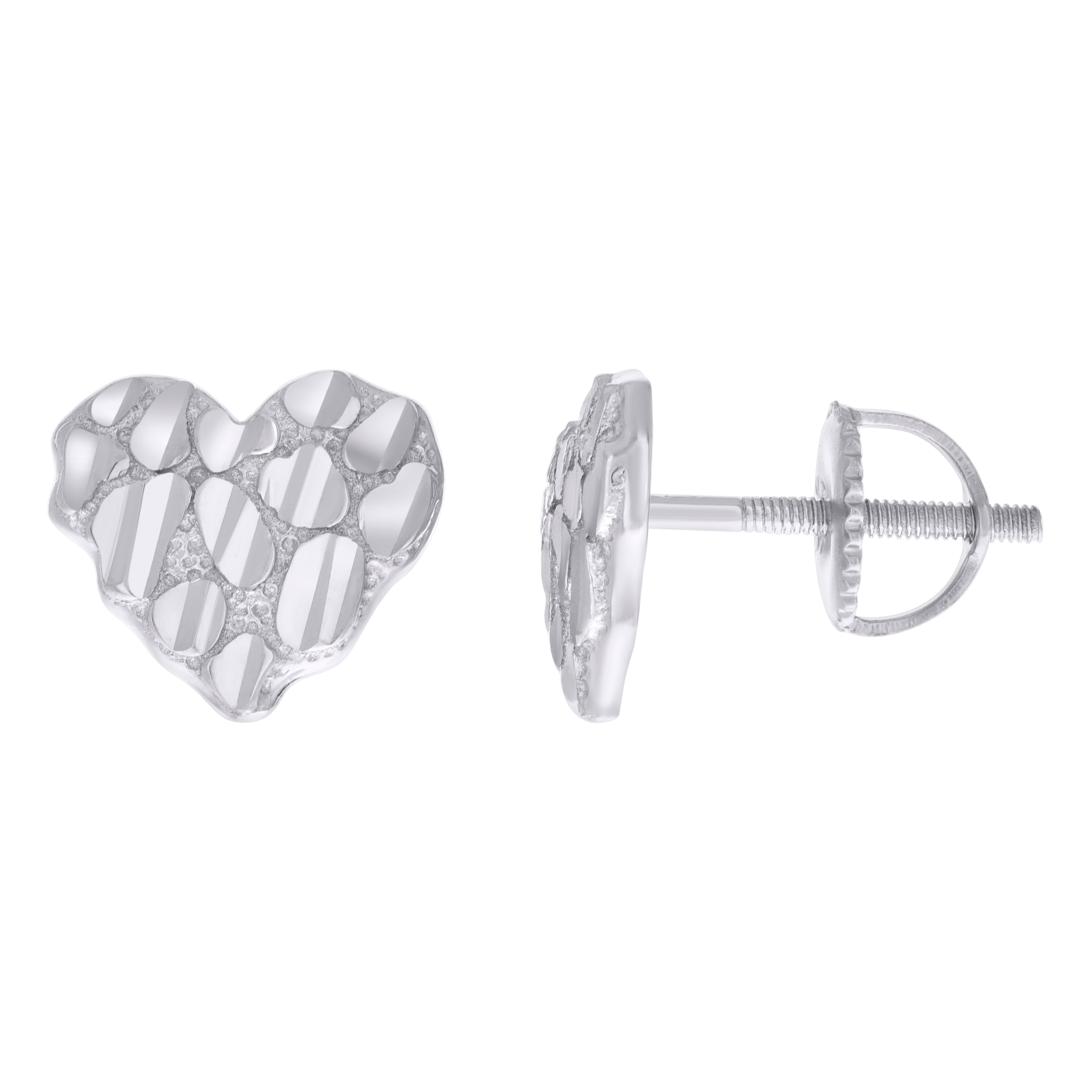 925 Sterling Silver Womens Nugget Heart Stud Earrings