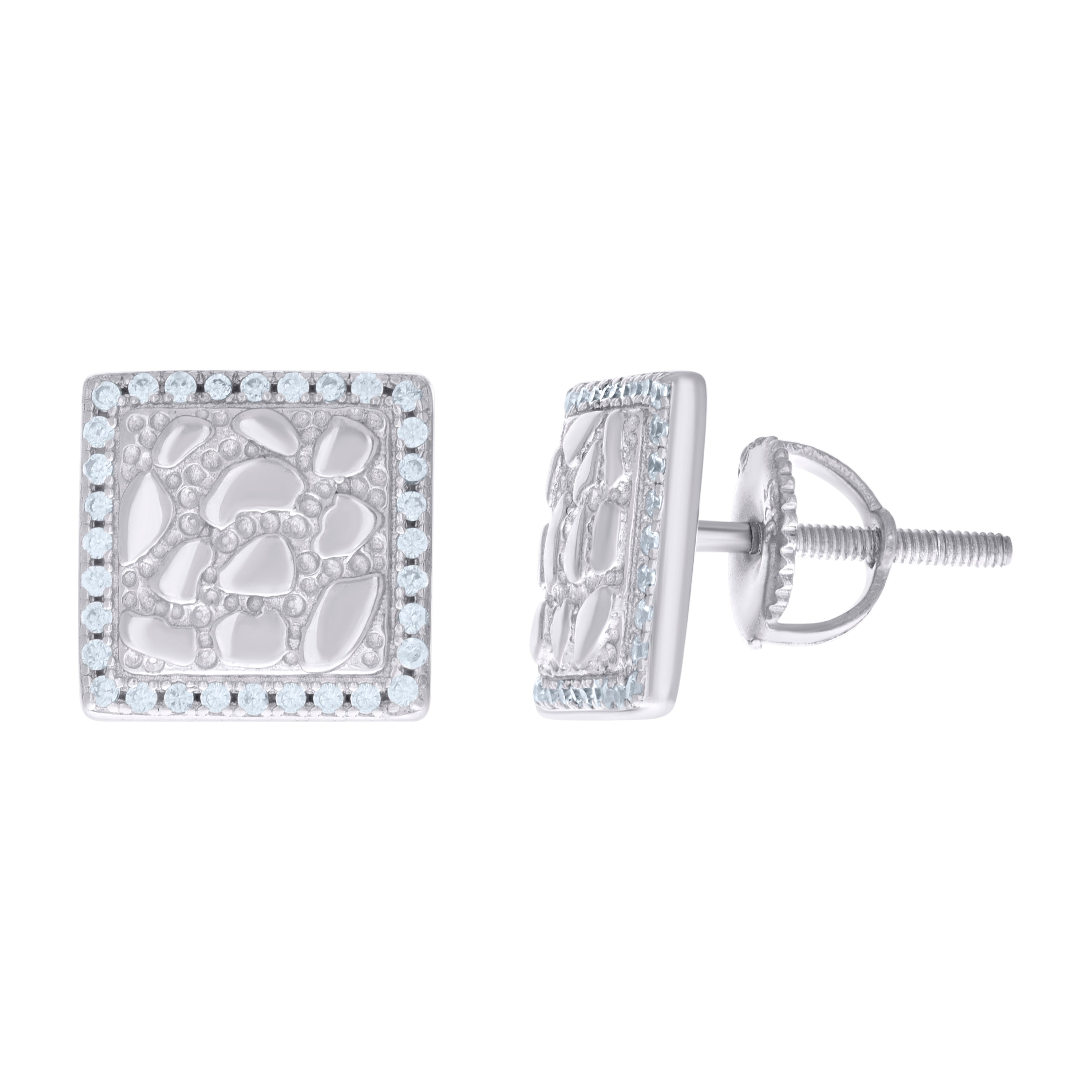 925 Sterling Silver Womens Cubic-Zirconia Nugget Square Stud Earrings