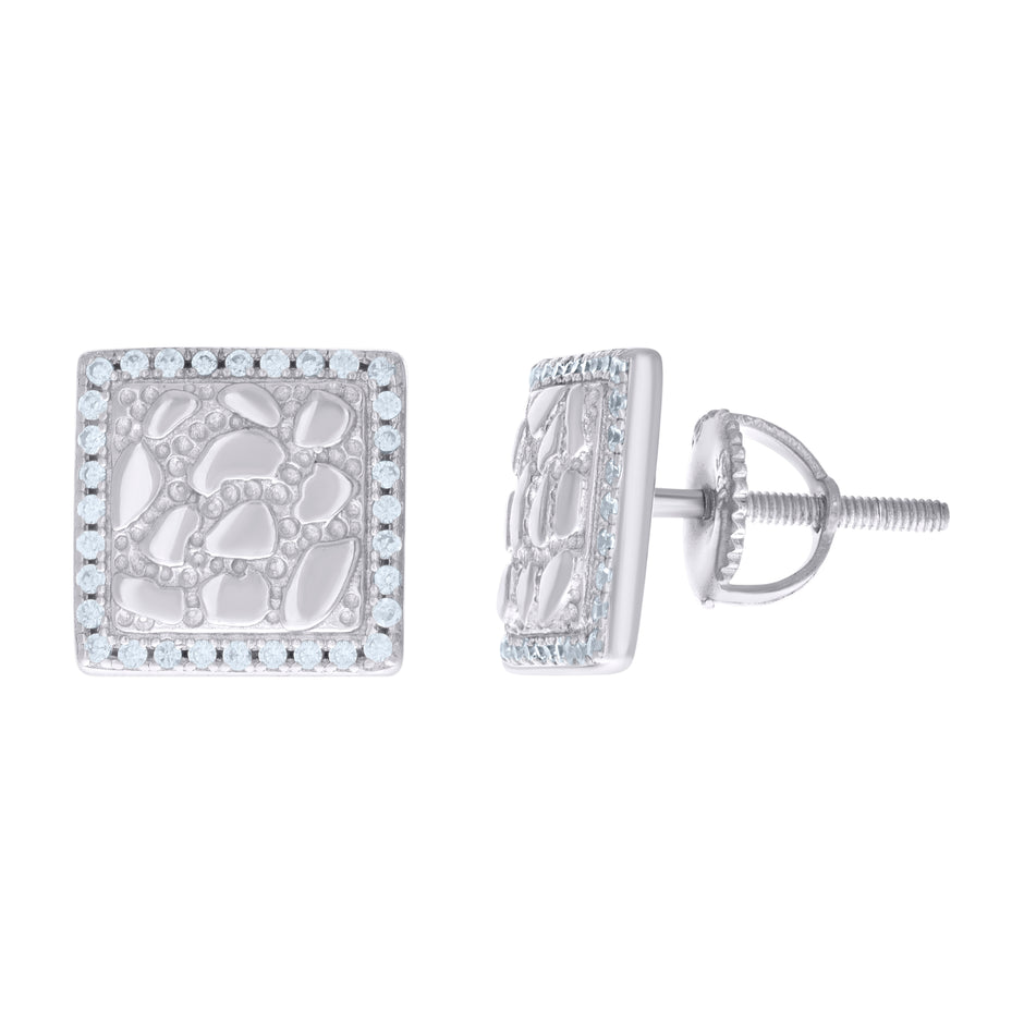 925 Sterling Silver Womens Cubic-Zirconia Nugget Square Stud Earrings