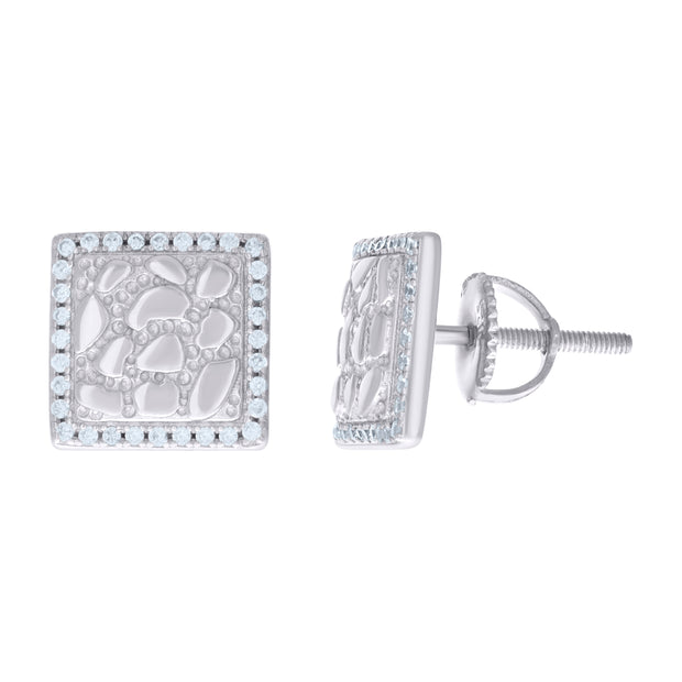 925 Sterling Silver Womens Cubic-Zirconia Nugget Square Stud Earrings