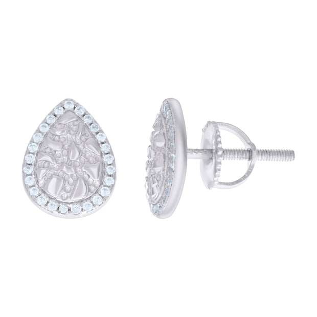 925 Sterling Silver Womens Cubic-Zirconia Nugget Teardrop Stud Earrings