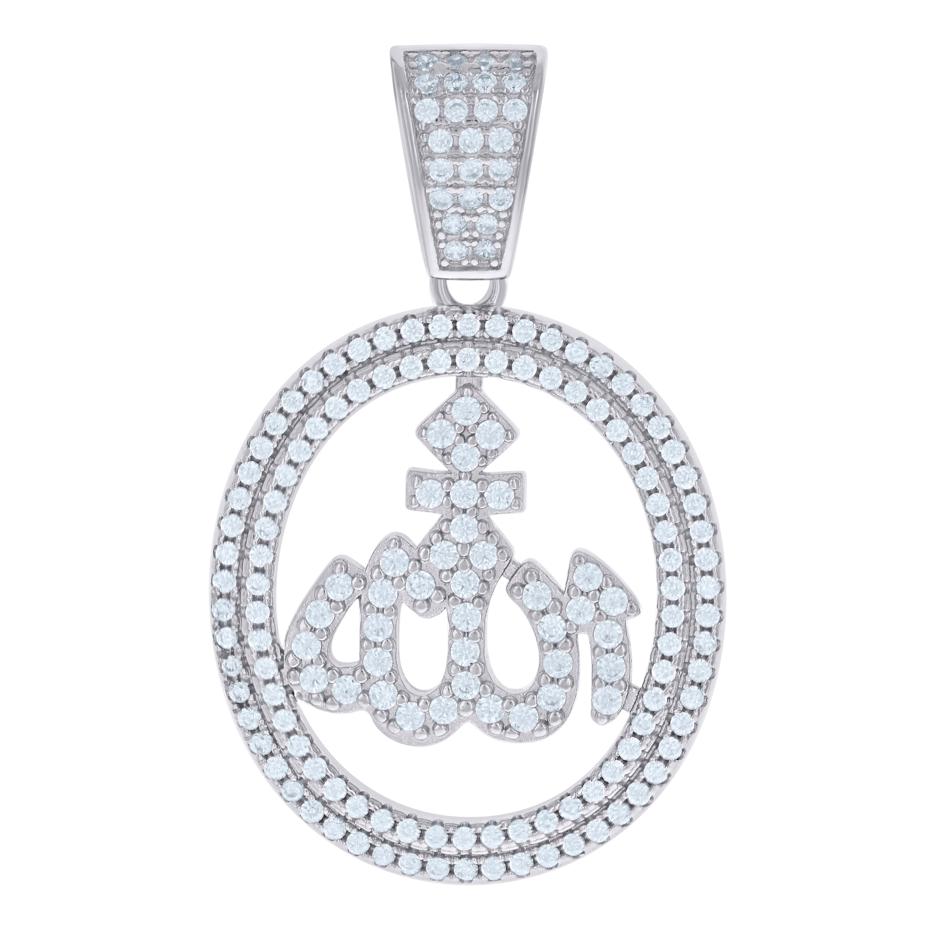 925 Sterling Silver Mens Cubic-Zirconia ALLAH Symbol Religious Charm Pendant