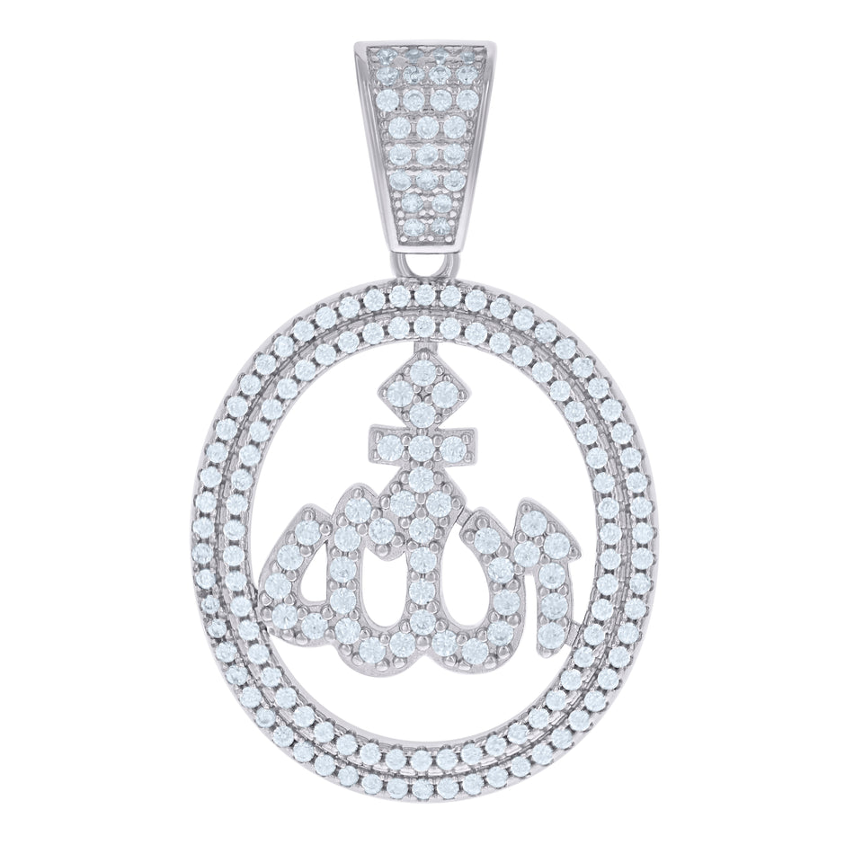 925 Sterling Silver Mens Cubic-Zirconia ALLAH Symbol Religious Charm Pendant
