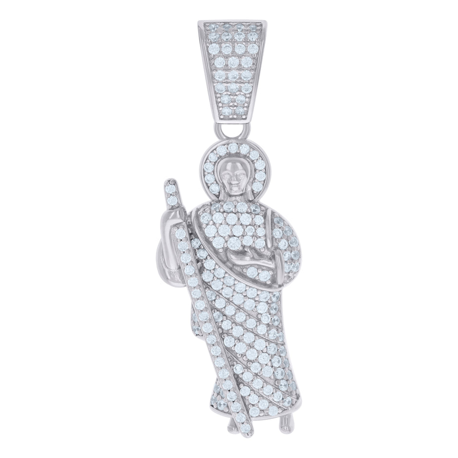 925 Sterling Silver Mens Cubic-Zirconia St. Jude Saints Religious Charm Pendant