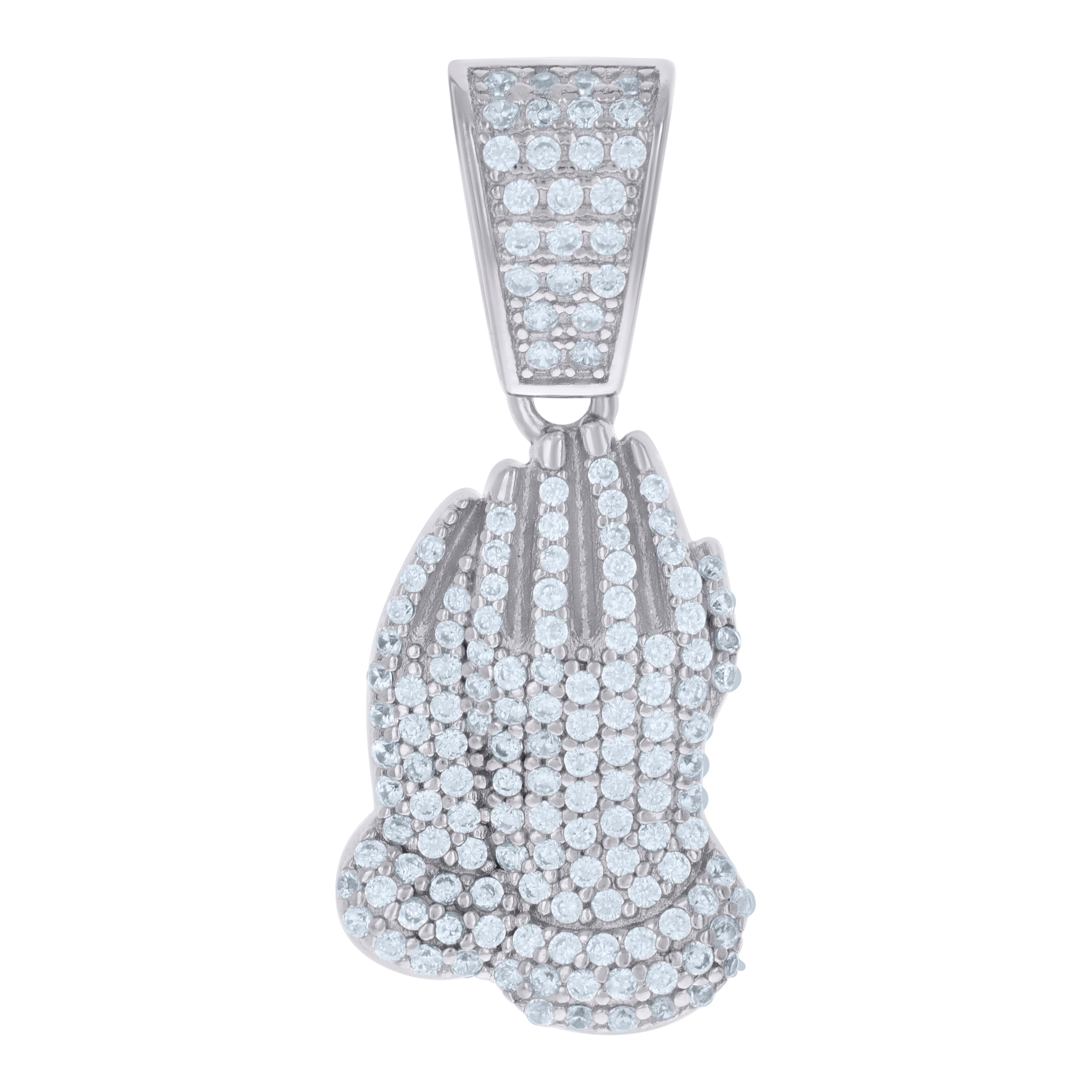 925 Sterling Silver Mens Cubic-Zirconia Praying Hands Symbol Religious Charm Pendant
