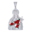 925 Sterling Silver Unisex Cubic-Zirconia Enameled Crucifix Virgin Mary/Guadalupe Religious Charm Pendant