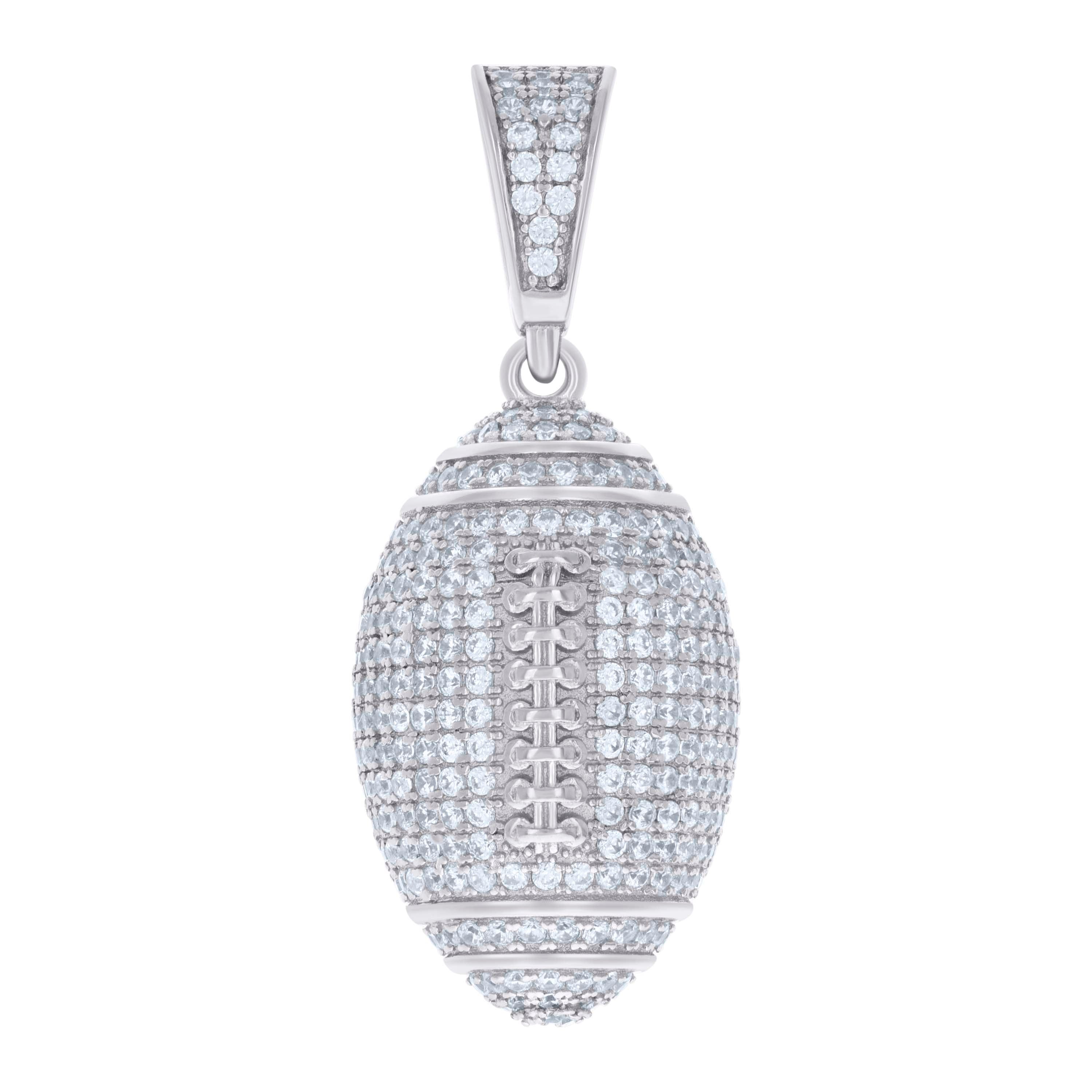 925 Sterling Silver Mens Cubic-Zirconia Football Sports Charm Pendant