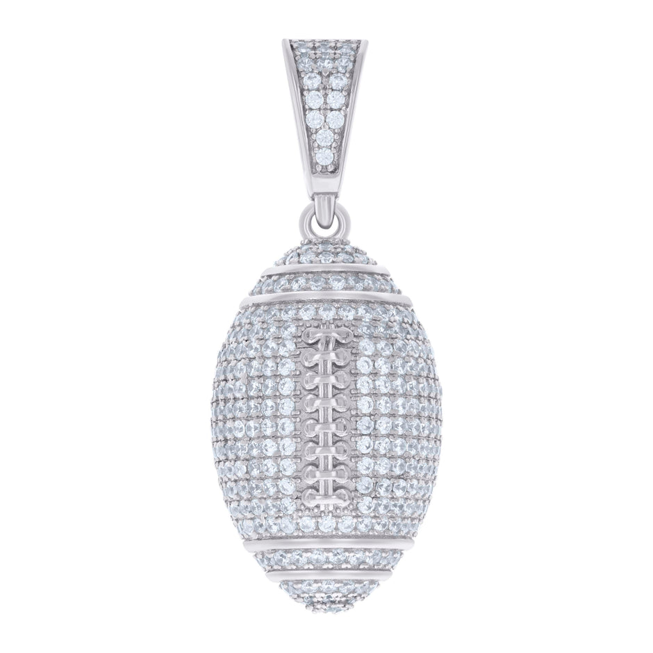 925 Sterling Silver Mens Cubic-Zirconia Football Sports Charm Pendant
