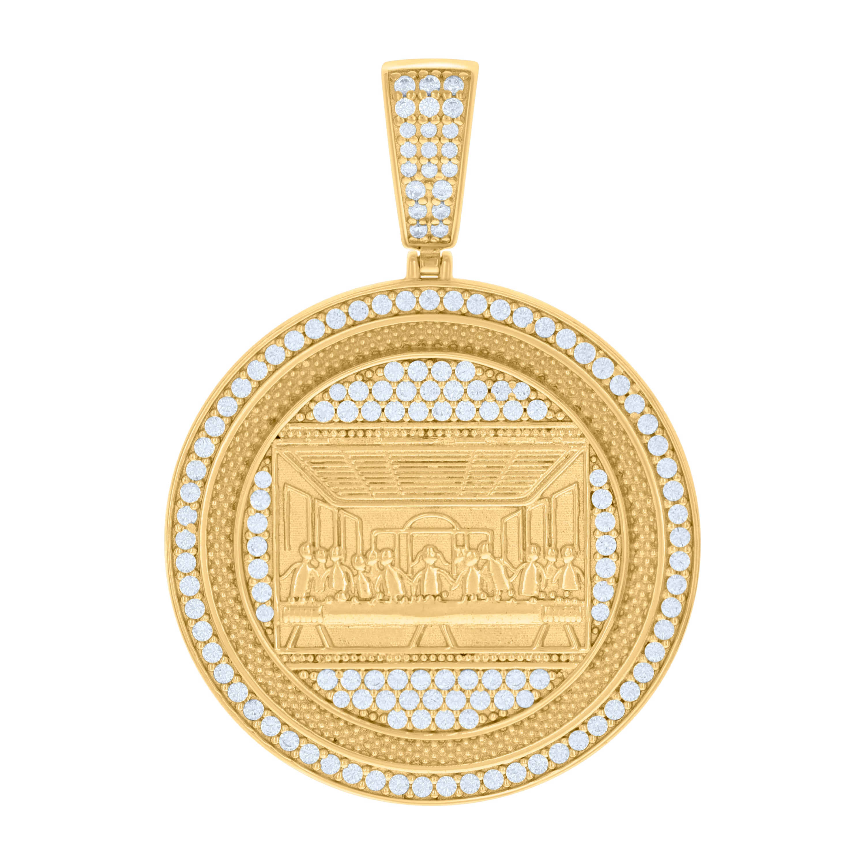 925 Sterling Silver Yellow-tone Mens Cubic-Zirconia Medallion Last Supper Religious Charm Pendant