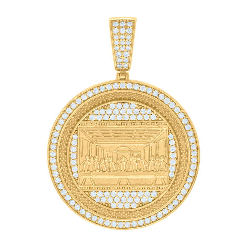 925 Sterling Silver Yellow-tone Mens Cubic-Zirconia Medallion Last Supper Religious Charm Pendant