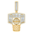 925 Sterling Silver Yellow-tone Mens Baguette Round Cubic-Zirconia Basketball Sports Charm Pendant