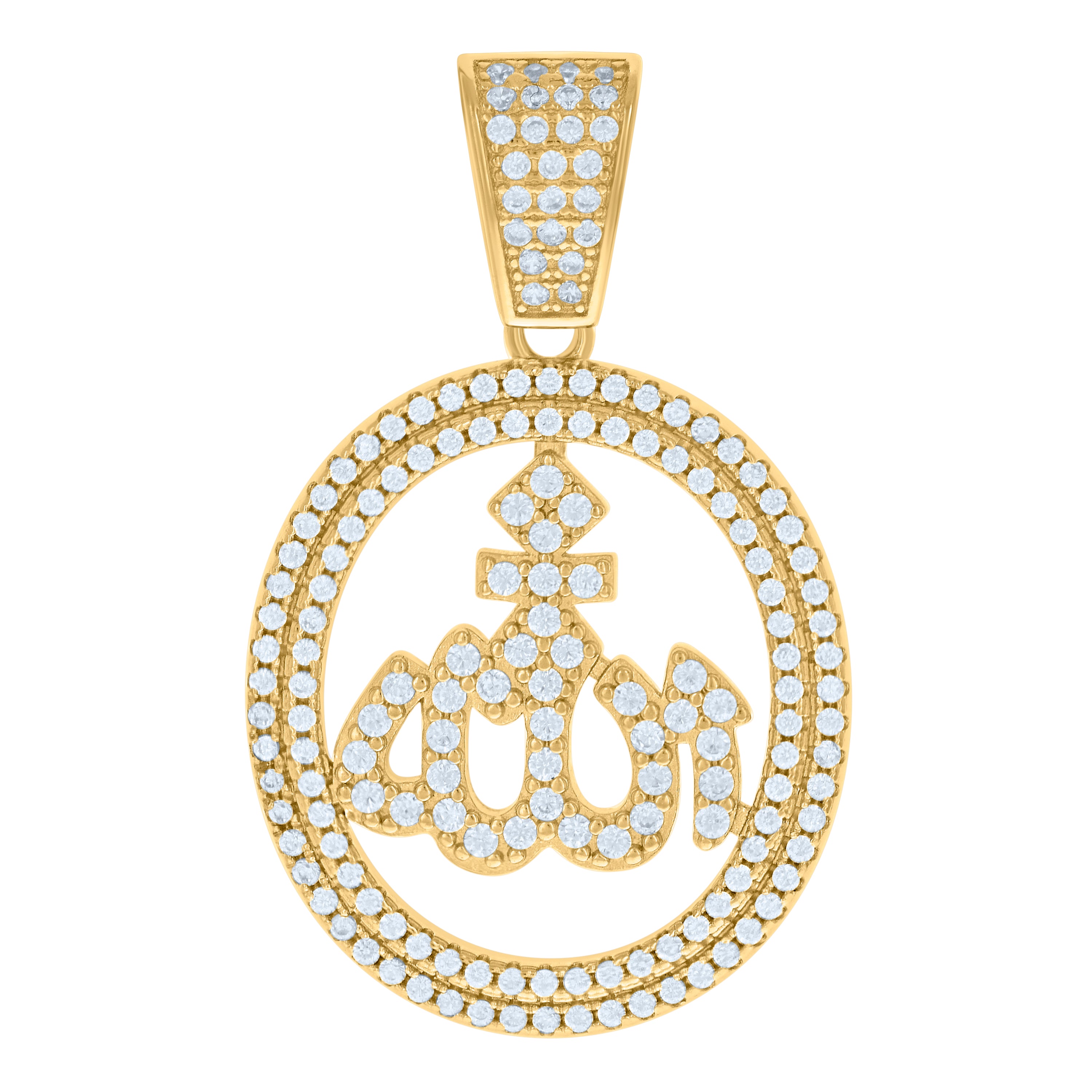 925 Sterling Silver Yellow-tone Mens Cubic-Zirconia ALLAH Symbol Religious Charm Pendant