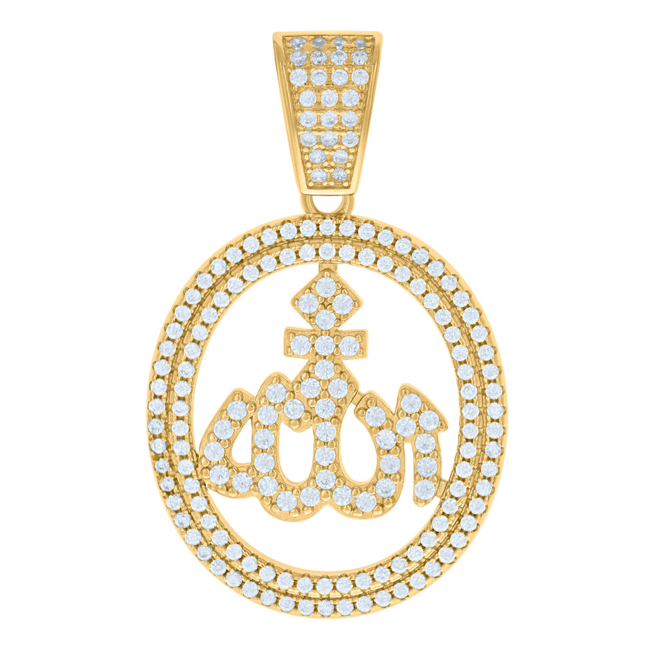 925 Sterling Silver Yellow-tone Mens Cubic-Zirconia ALLAH Symbol Religious Charm Pendant