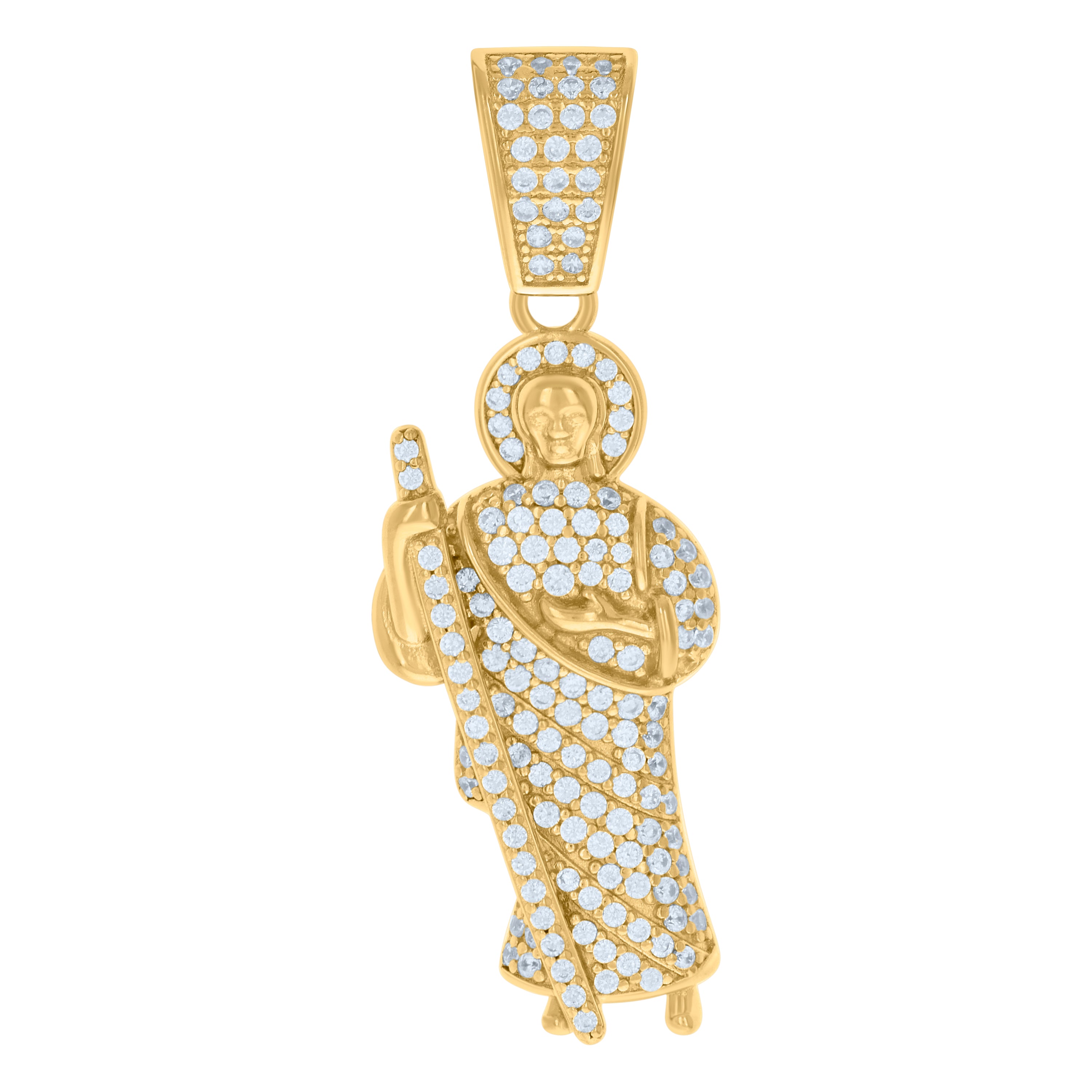 925 Sterling Silver Yellow-tone Mens Cubic-Zirconia St. Jude Saints Religious Charm Pendant