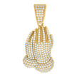 925 Sterling Silver Yellow-tone Mens Cubic-Zirconia Praying Hands Symbol Religious Charm Pendant