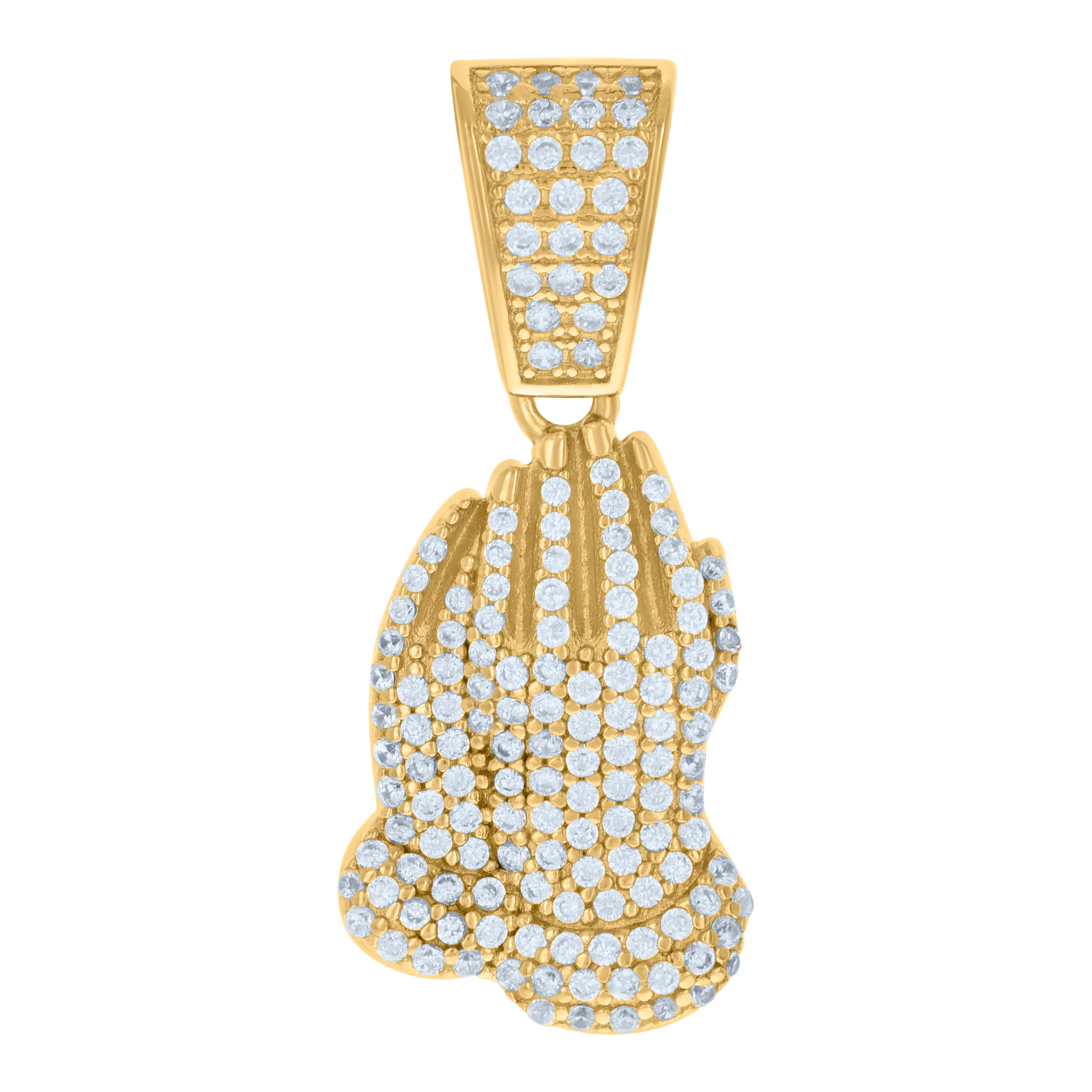 925 Sterling Silver Yellow-tone Mens Cubic-Zirconia Praying Hands Symbol Religious Charm Pendant