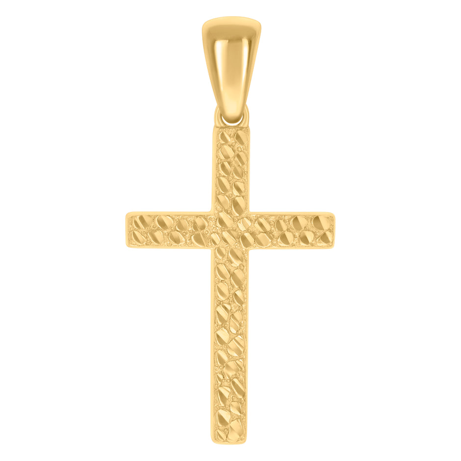 925 Sterling Silver Yellow-tone Mens Nugget Cross Religious Charm Pendant