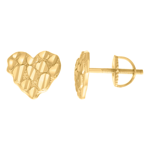 925 Sterling Silver Yellow-tone Womens Nugget Heart Stud Earrings