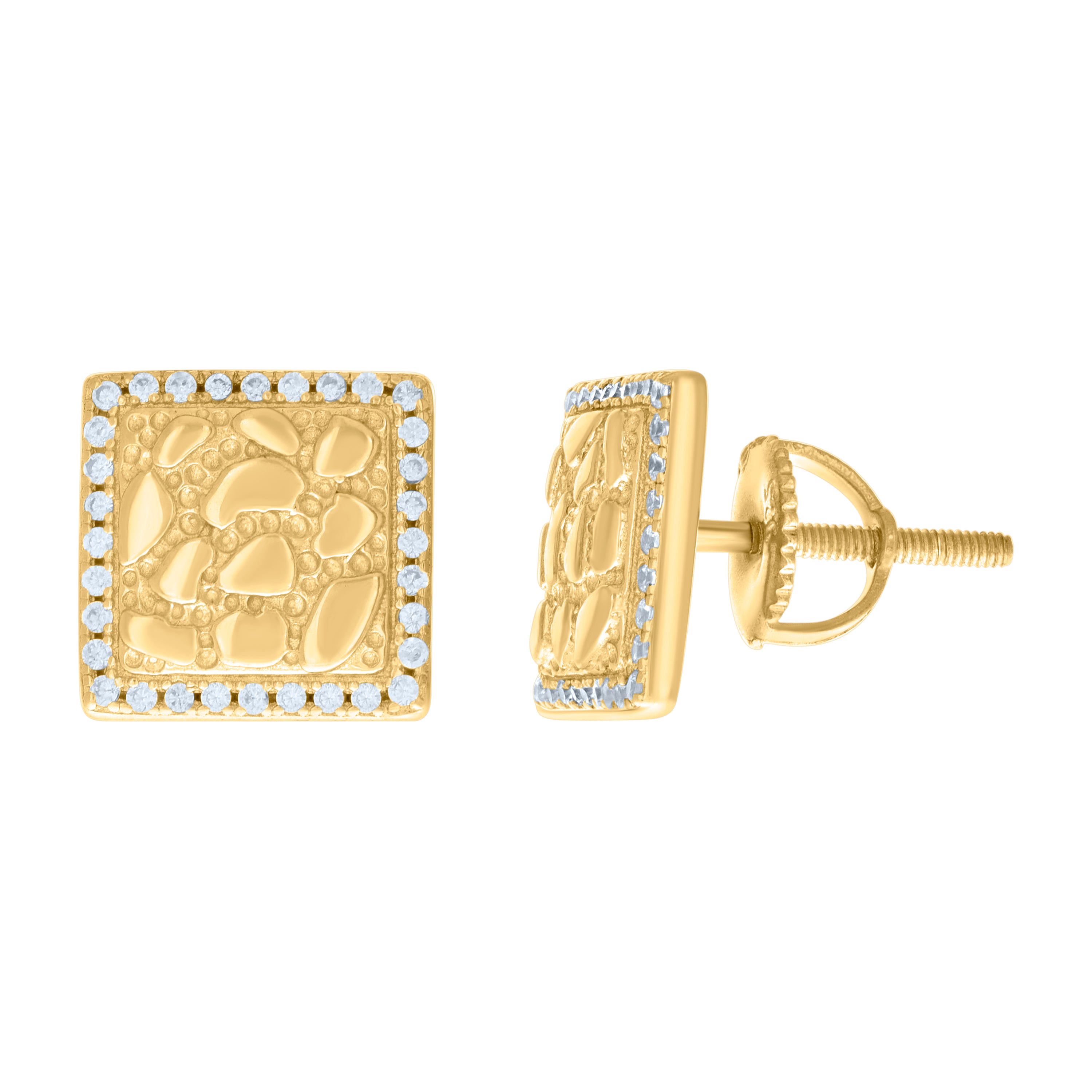 925 Sterling Silver Yellow-tone Womens Cubic-Zirconia Nugget Square Stud Earrings